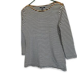 Chaps 3/4 Sleeve Tee Striped Crew Neck Pullover Women's Size Medium Nautical